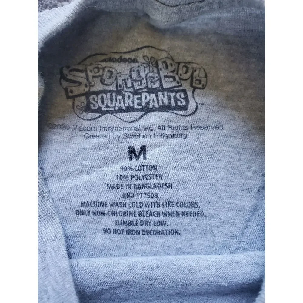 SpongeBob SquarePants T-Shirt Men's Medium Short Sleeve Crew Neck Graphic Gray